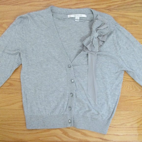 LAUREN CONRAD WOMEN'S SIZE S SWEATER GRAY V- NECK CARDIGAN BOW 3/4 SLEEVE - Picture 1 of 7